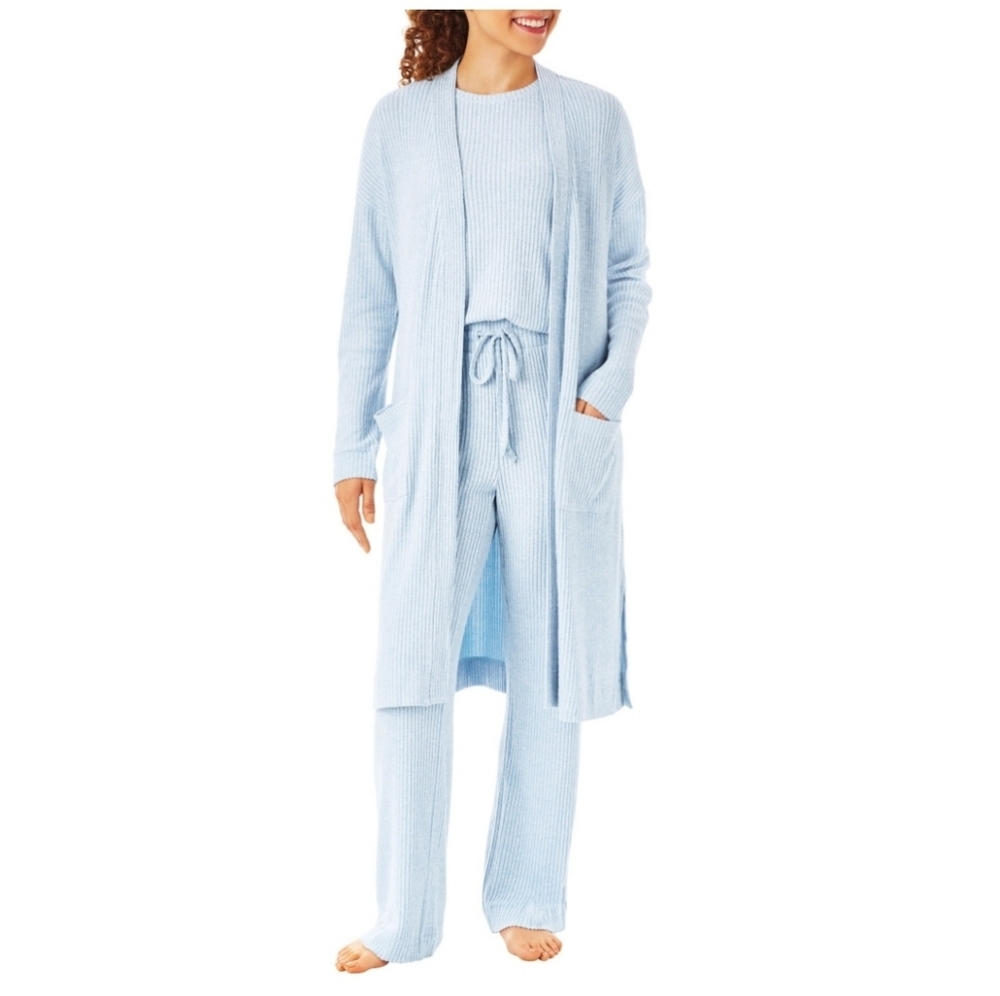 Ladies 3 Piece Ribbed Sleep Set